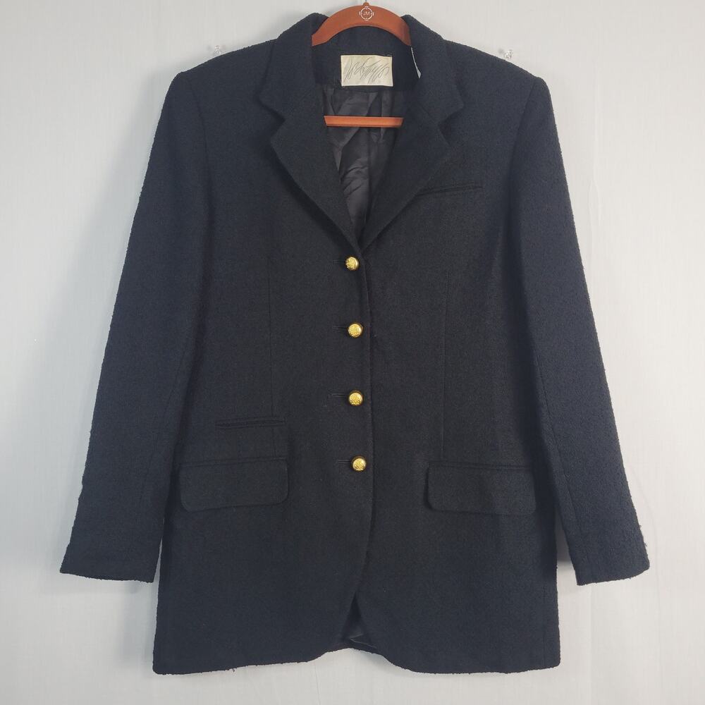 Vintage Lord & Taylor Wool Blend Statement Blazer size 8 black gold buttons 90s